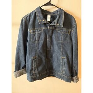 Jones New York Sport Premium Denim Jacket Dark Wash Zip Front Stretch Womens L